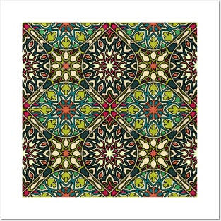 Vintage patchwork with floral mandala elements Posters and Art